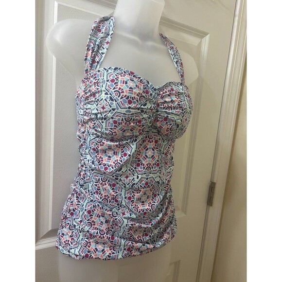 Helen Jon Halter Tankini Bikini Top Womens S RED Blue White Swimsuit - Picture 1 of 9